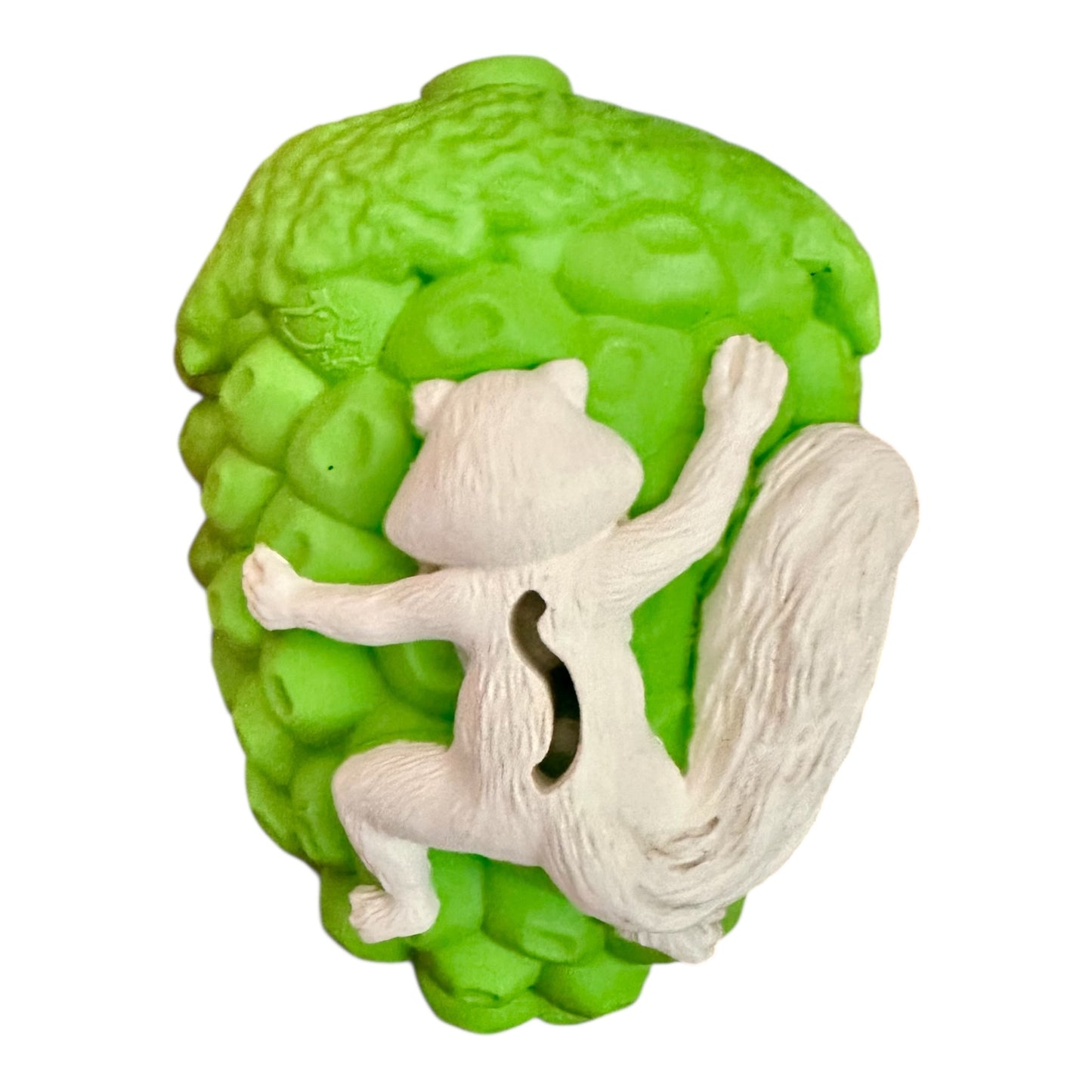 tough rubber dog toy acorn with a squirrel