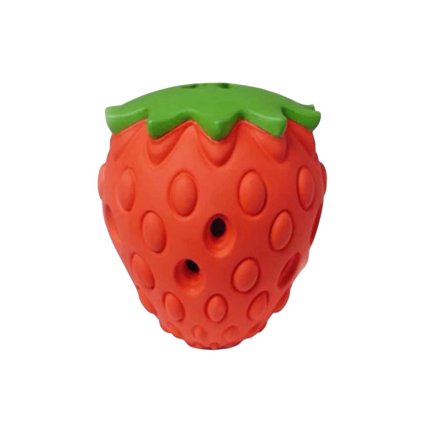 Strawberry-shaped red and green toy on a white background