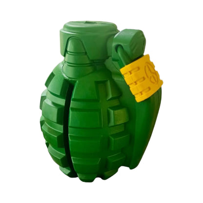 Green rubber grenade dog toy