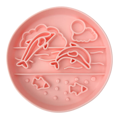 Pink Silicone Dog Slow Feeder Bowls. Dolphin design.