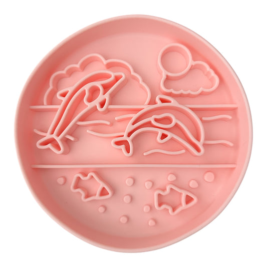 Pink Silicone Dog Slow Feeder Bowls. Dolphin design.