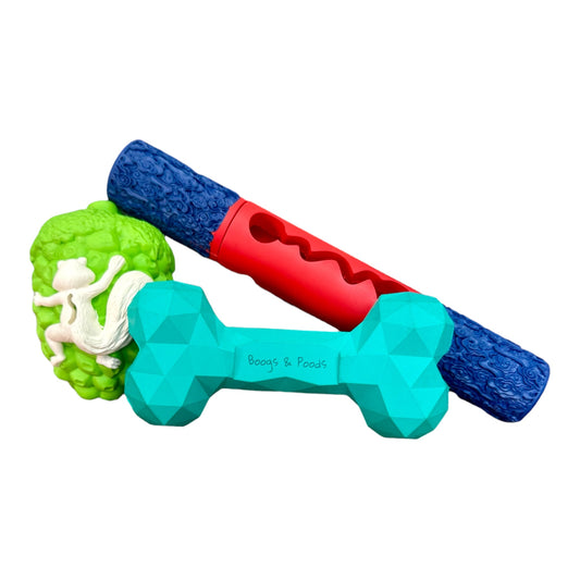 Boredom Buster Pack– Tough Natural Rubber Toys for Medium Sized Chewers