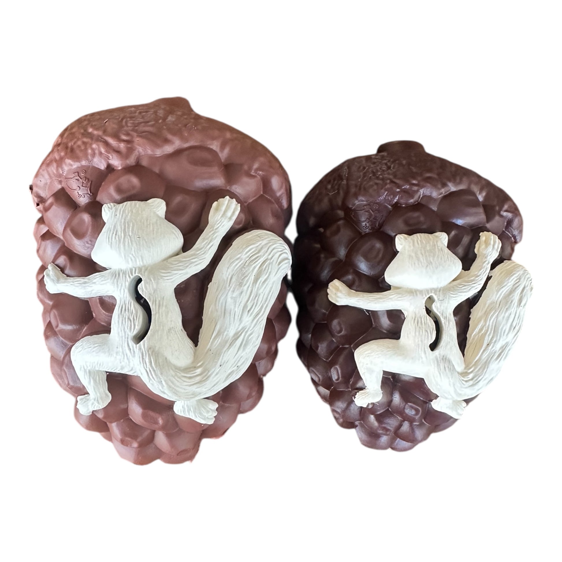 light brown and dark brown tough rubber dog toy with squirrel