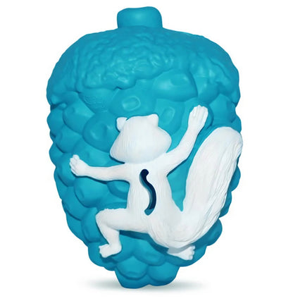 Acorn rubber dog toy in blue.
